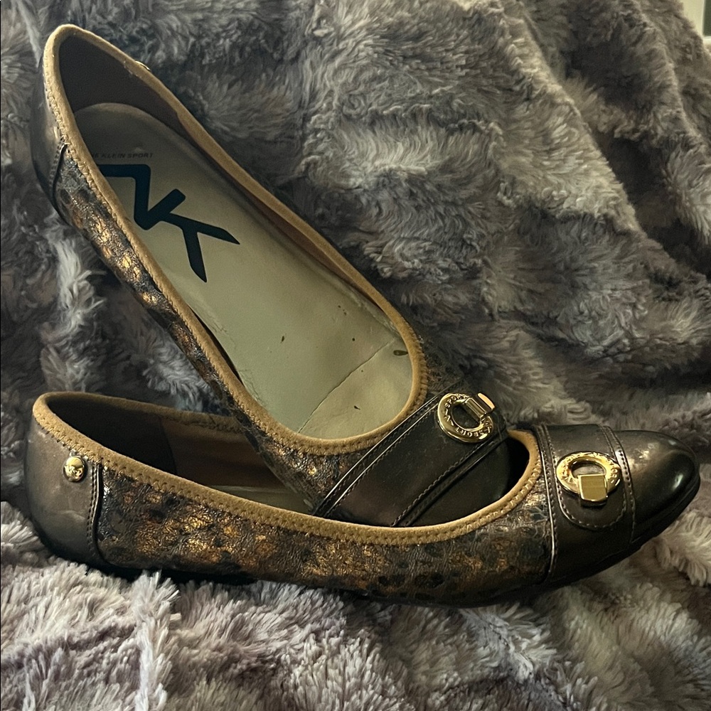 Anne Klein Sport Metallic Brown Flats with Gold Accents